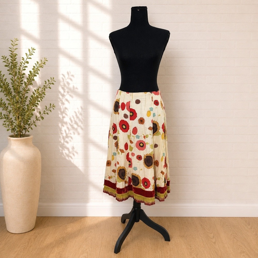 Cynthia Steffe Floral Poppy Midi Skirt Size 2 Retro Boho Garden Cottage Indie